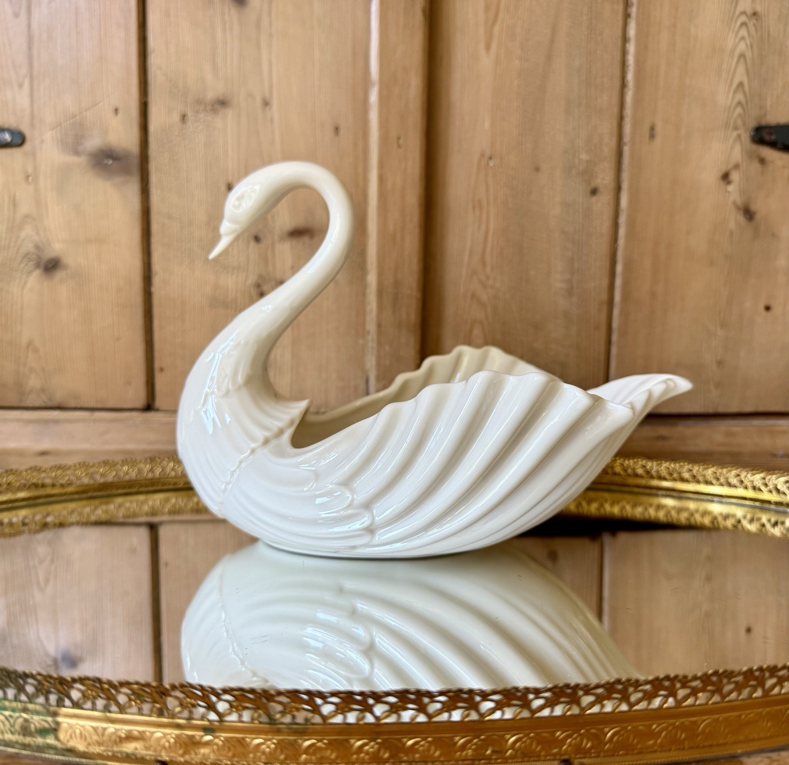 VINTAGE EUC LARGE Lenox Porcelain Large Swan Bowl Centerpiece Candy Dish Cake