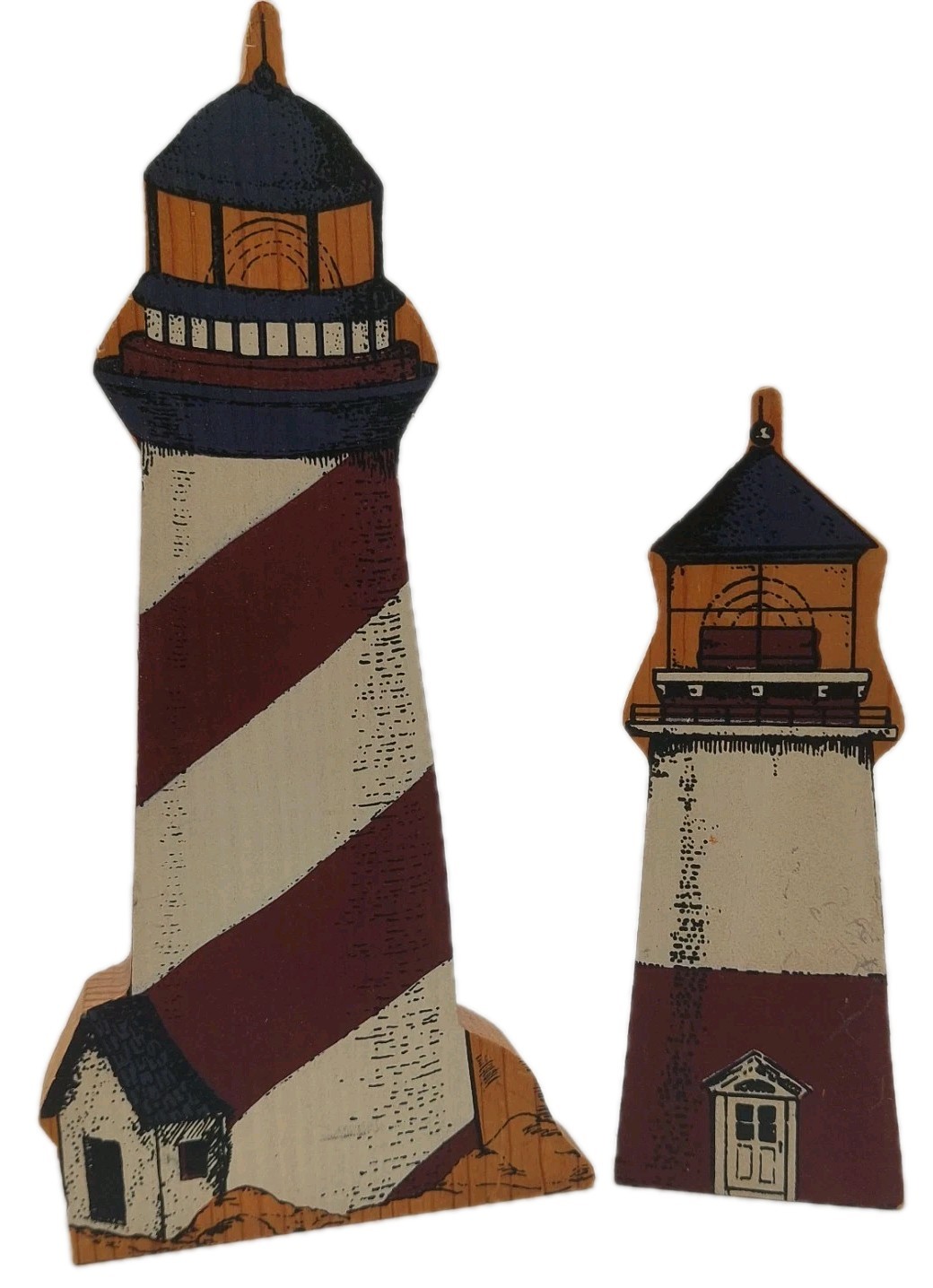 Wood Lighthouse Set Of 2 2 Sizes READ Red White Black