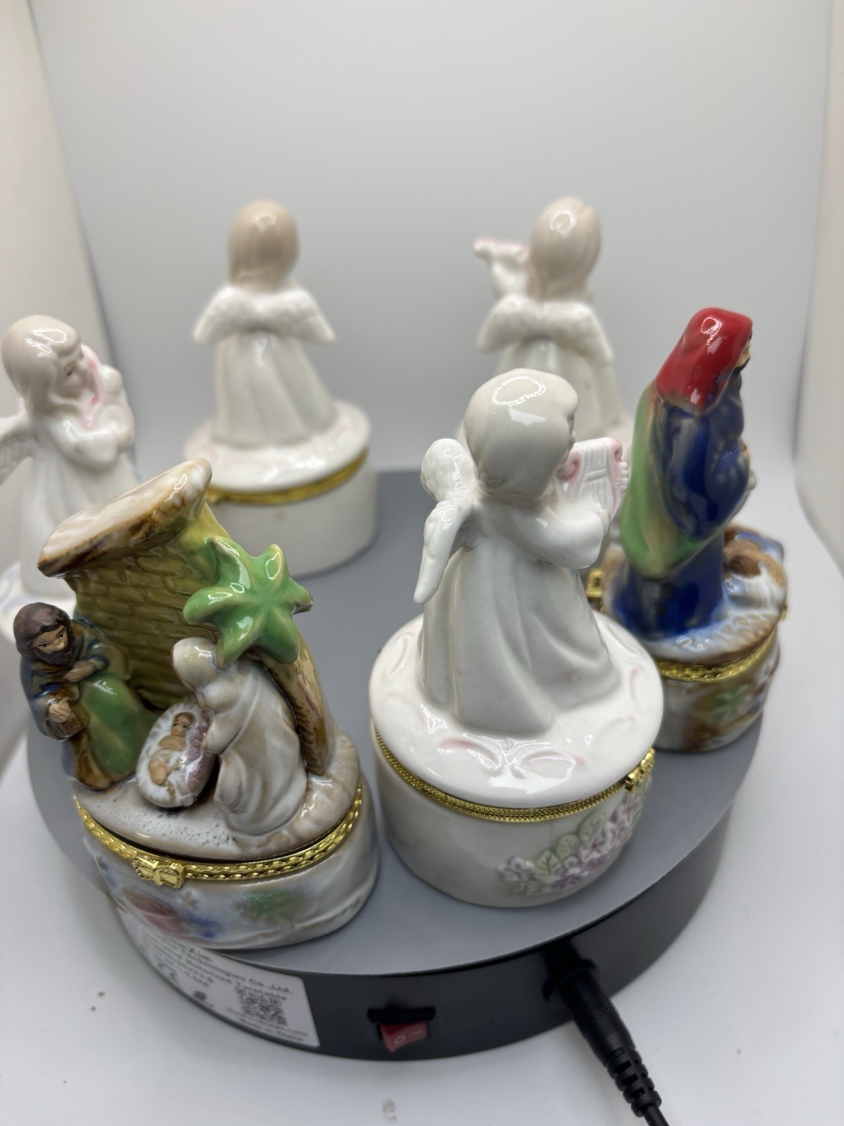 Lot of Porcelain Trinket Boxes Angels Nativity Bird Hinged Decorative Keepsake