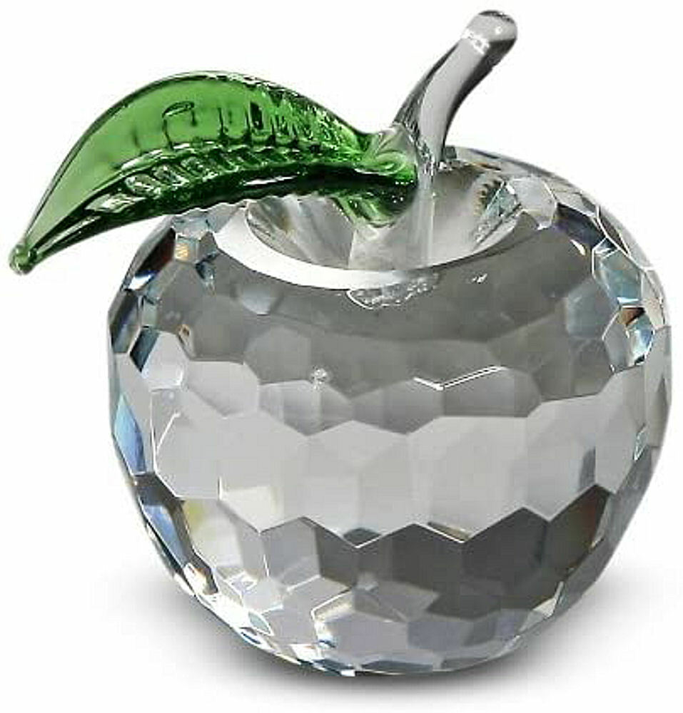 Crystal 2.5″ APPLE with Green Leaf from Crystal Florida, Made in Turkey # 1894-G