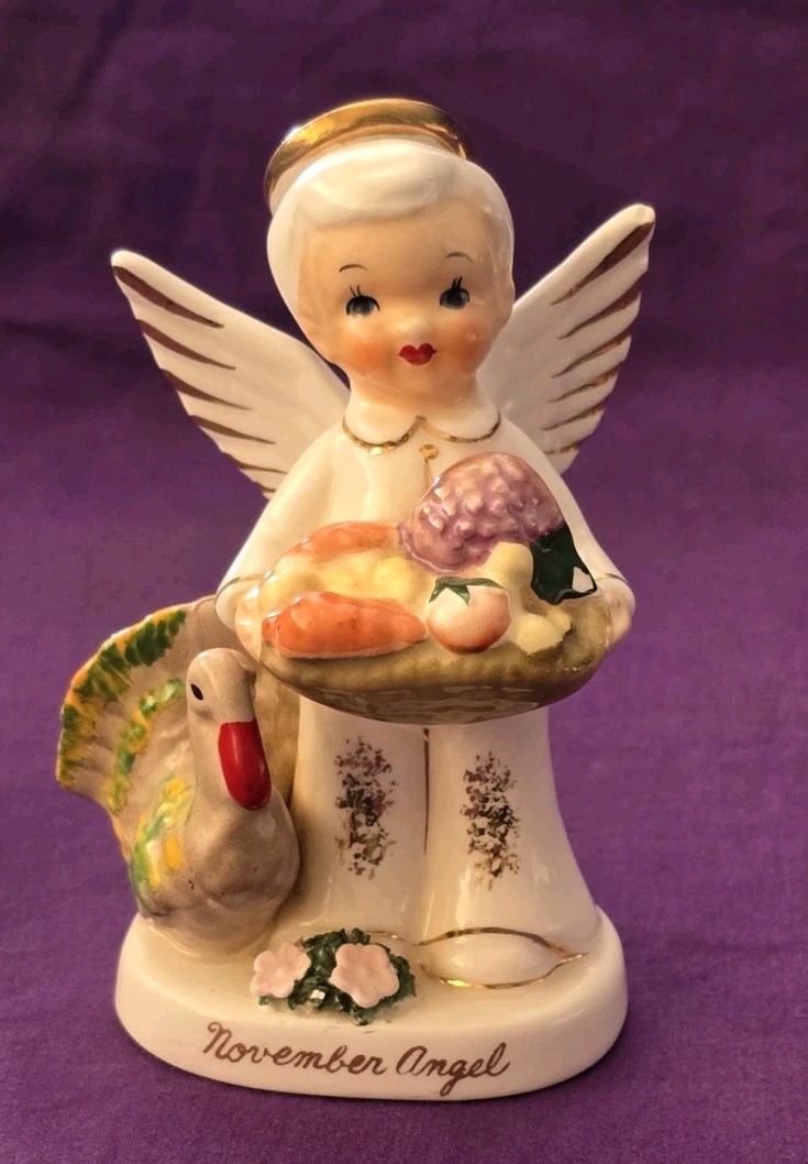 Vintage Napco A1927 November Angel 1956 Thanksgiving Platter & Turkey