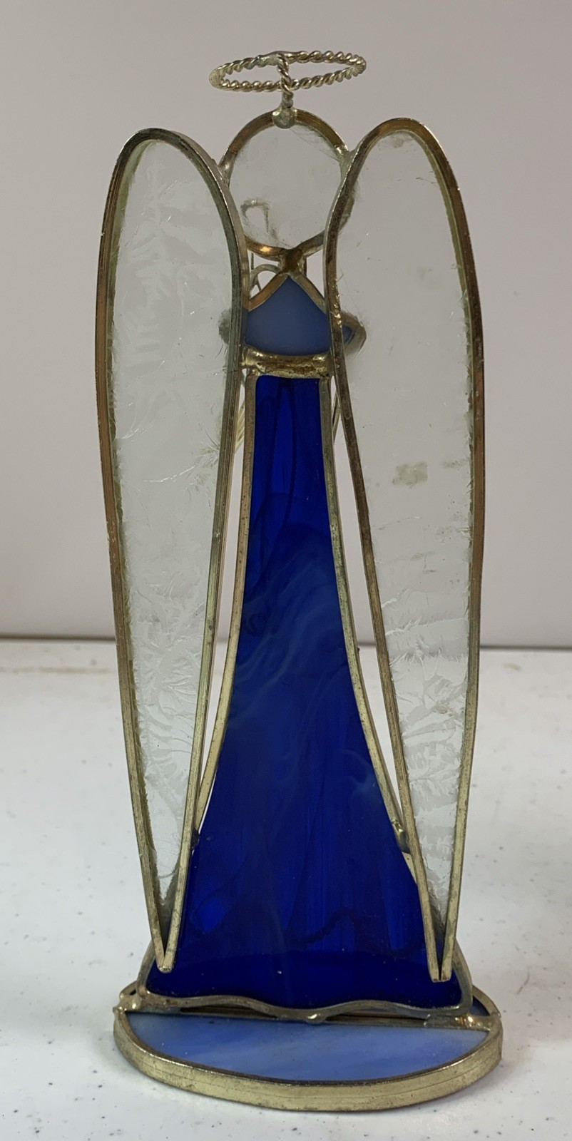 Lot Of 4 Stained Glass Angel 7 1/2” Free Standing Holding Musical Instruments