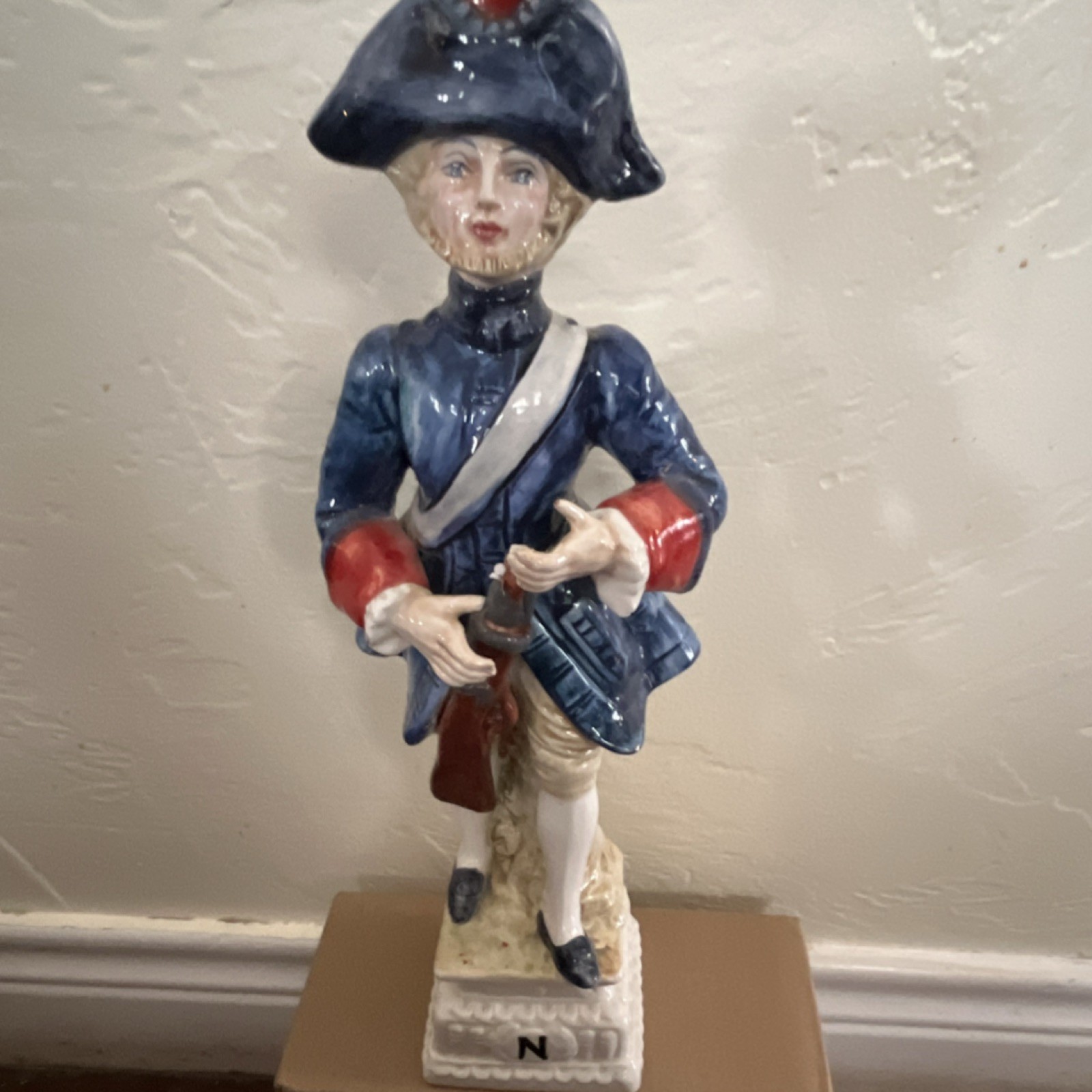 Ceramic Military Figure Glossy Blue Uniform Collectible Figurine