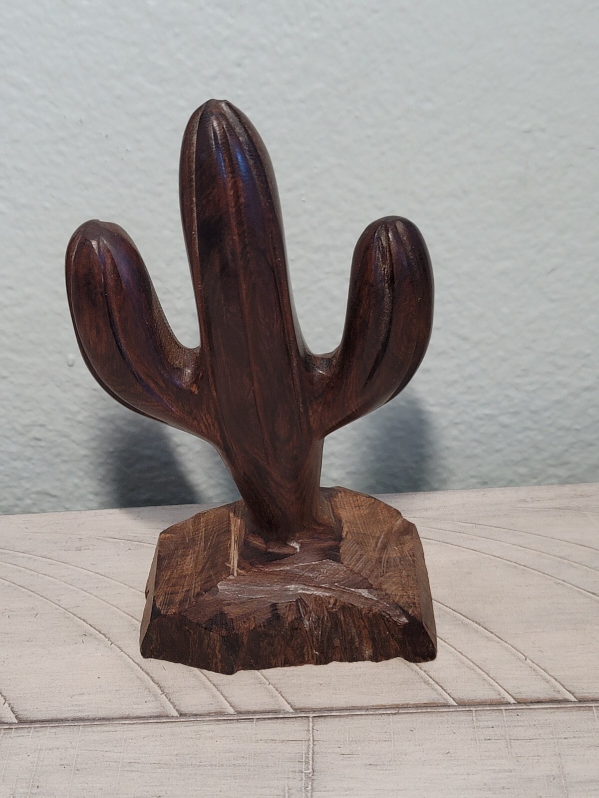 Cactus Solid Wood 6″ Sculpture Wooden Figurine Vintage Hand Carved