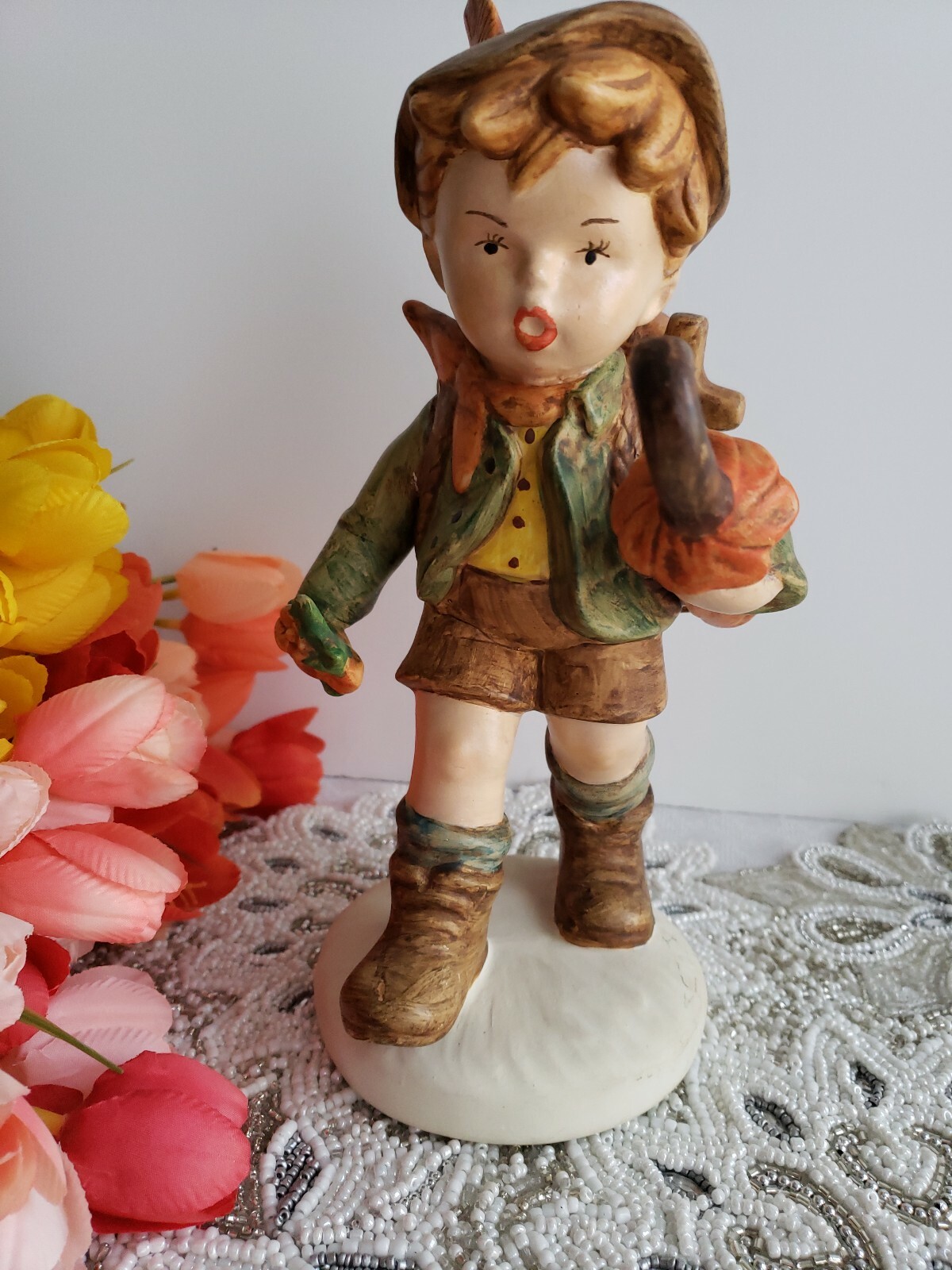 Jumbo Hummel Like German Boy Figurine – Identity Unsure – Mountaineer 10.5″