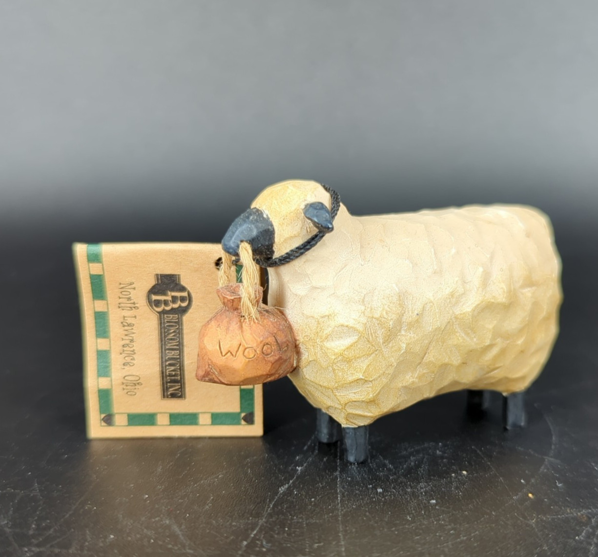 Blossom Bucket Teresa Kogut Primative Sheep With bag of Wool 3″ Figurine W Tag