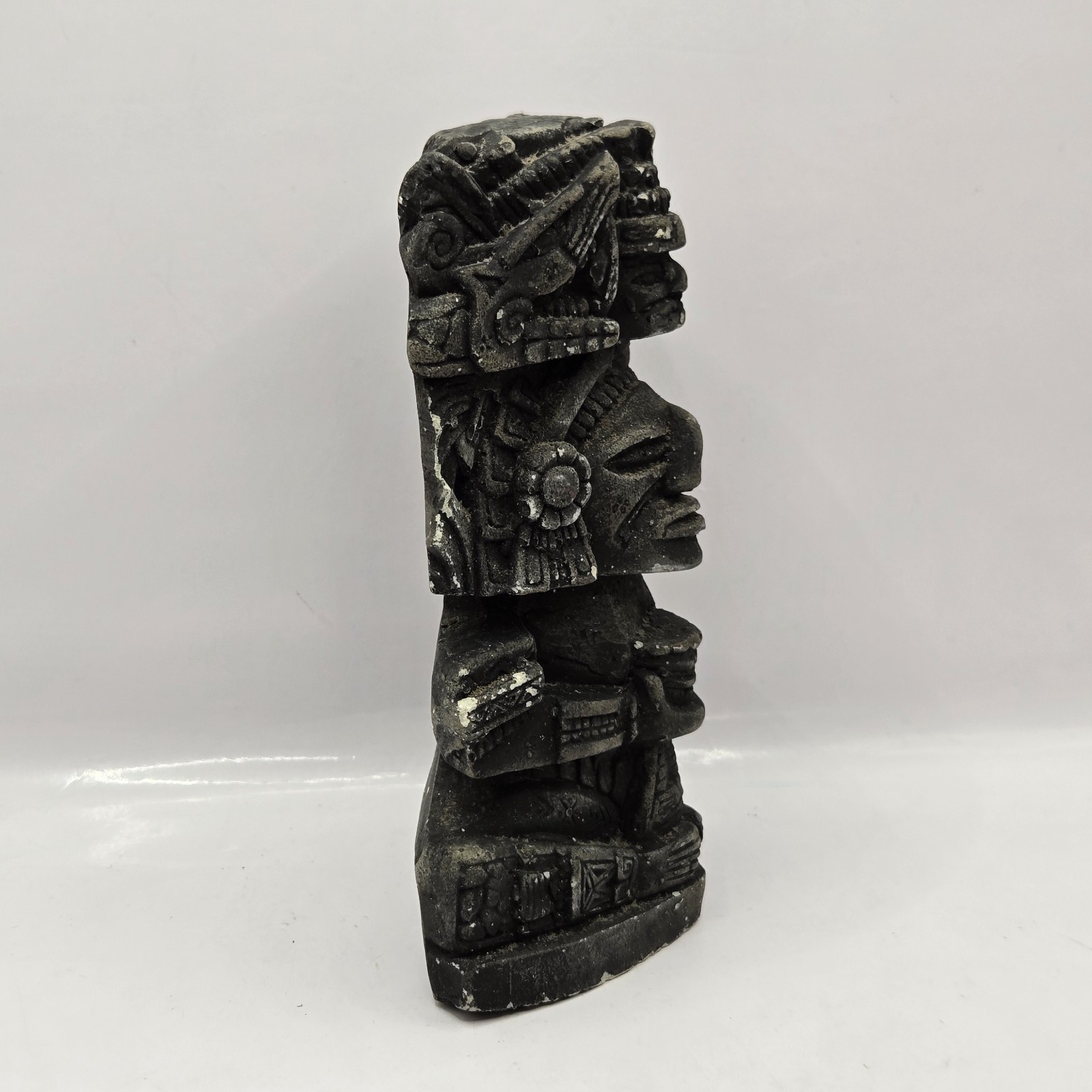 Rare AZTEC MAYAN INCA DEITY STONE/CHALKWARE STATUE TOTEM Black 6.5″H