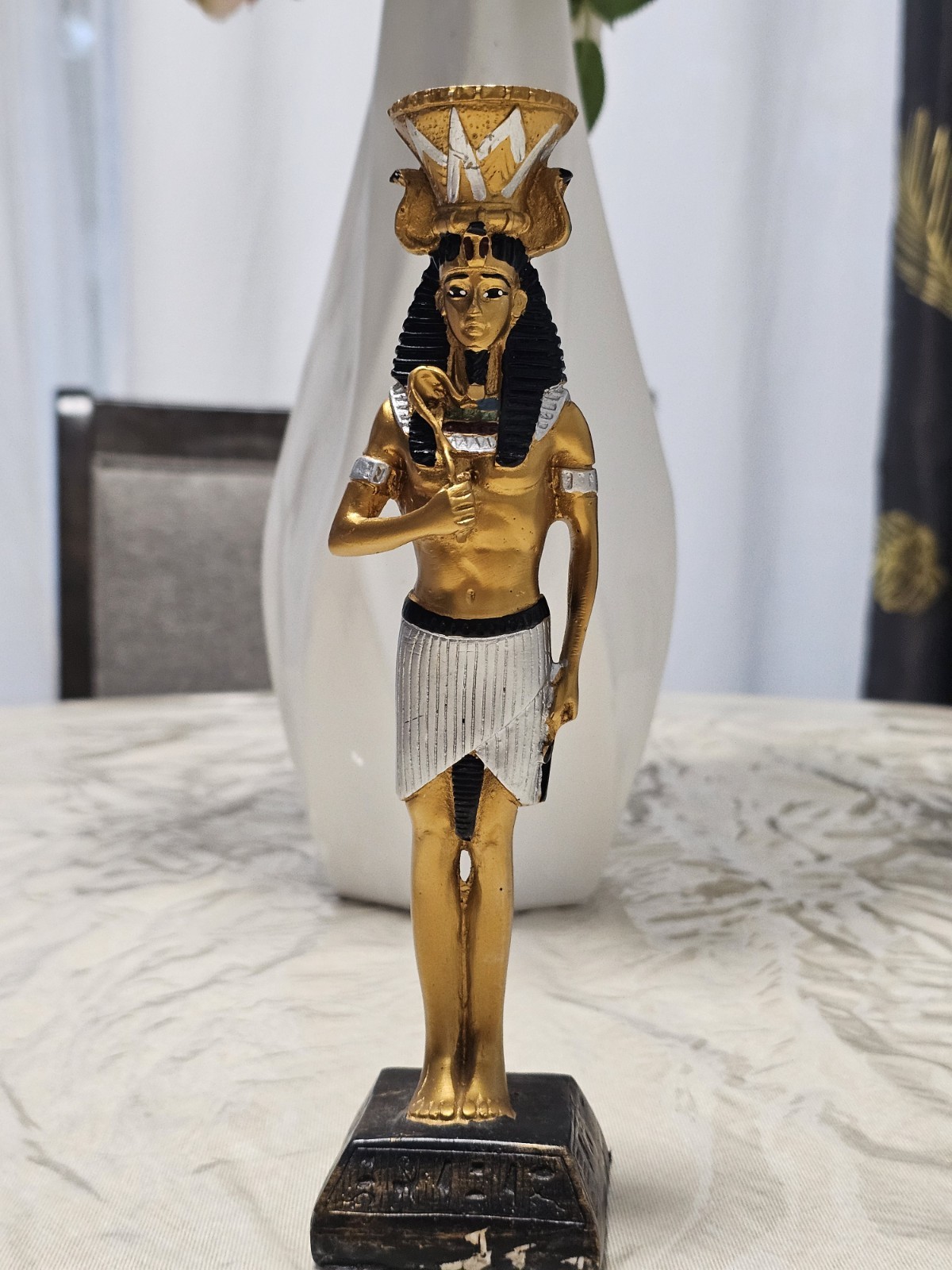 Egyptian Pharaoh Resin Statue Gold Black White Ancient Egypt Decor