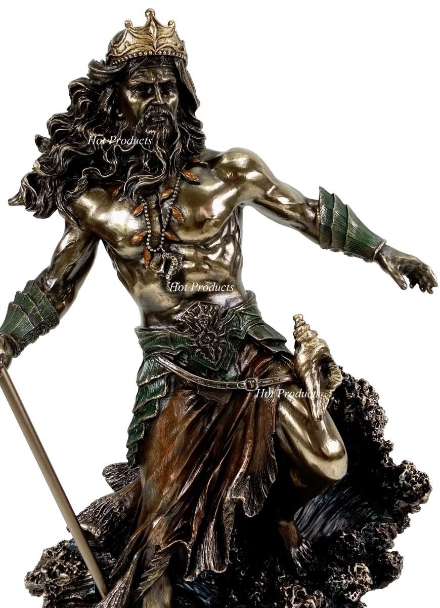LARGE 20″ Poseidon W Trident GREEK MYTHOLOGY God of Sea Statue Bronze Finish