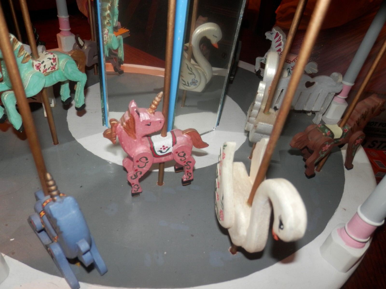 Large 23 x 18 inch Home Made Carousel, Unique Wooden Figures, Estate Sale Find