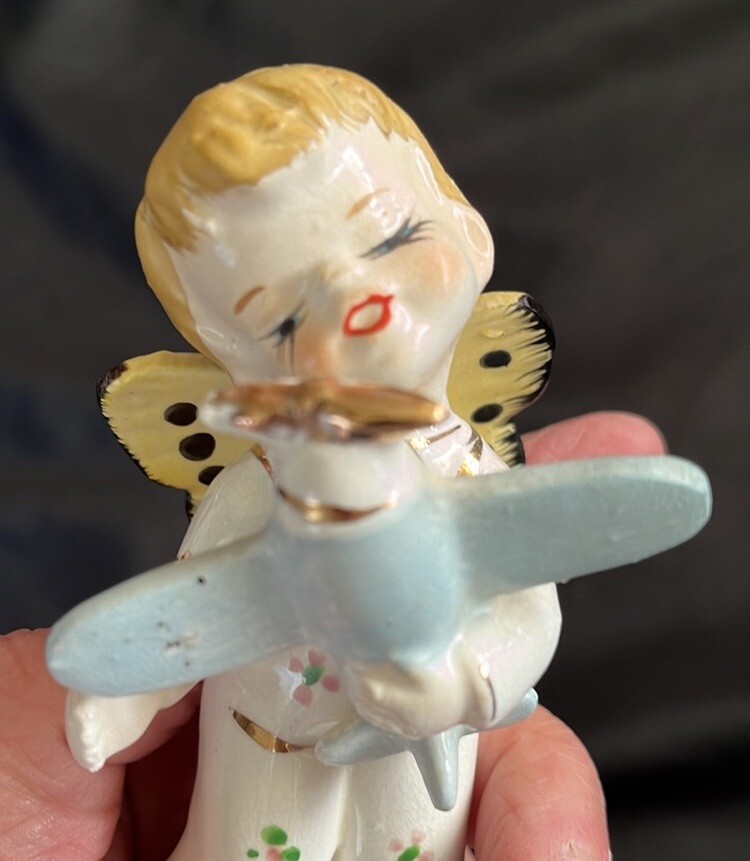 Vtg 50s/60s NAPCO(?) Boy Angel W/BUTTERFLY WINGS~Holding Toy Airplane~RARE