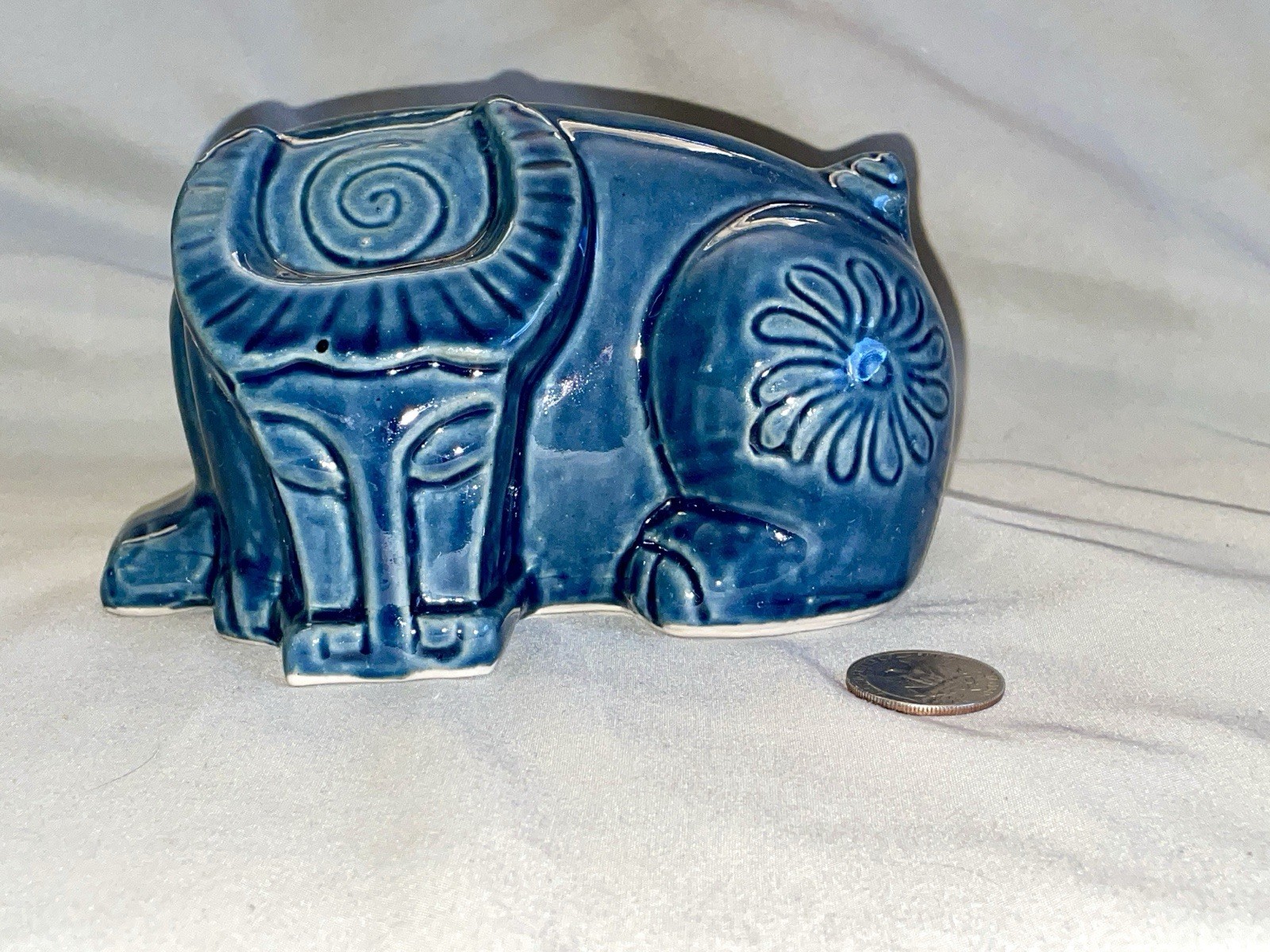 Adorable Vintage 1960’s Flower Power Blue Ram Figurine 4″ H X 5.5″ L X 3.5″ W