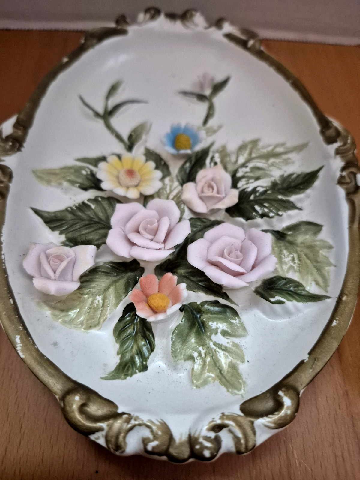 Vtg Lefton Japan 3D Floral Wall Plaques Ceramic/Porcelain Numbered Set Of 2 Read