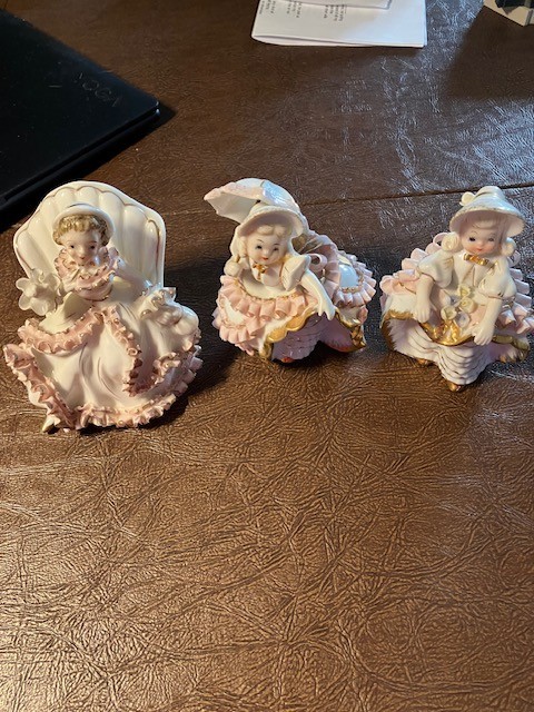LOT OF 3 GEO Z LEFTON VINTAGE SOUTHERN BELLES FINE CHINA RUFFLES