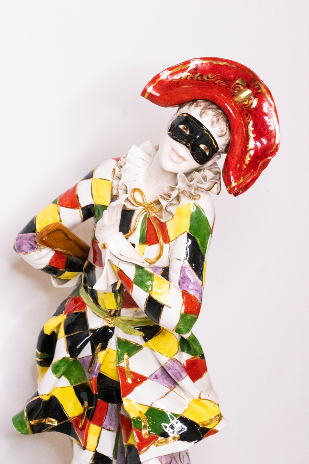 ITALY 1961 G. MAURO MASQUERADE HARLEQUIN FIGURE IN POLY CHROME CERAMIC GREAT!
