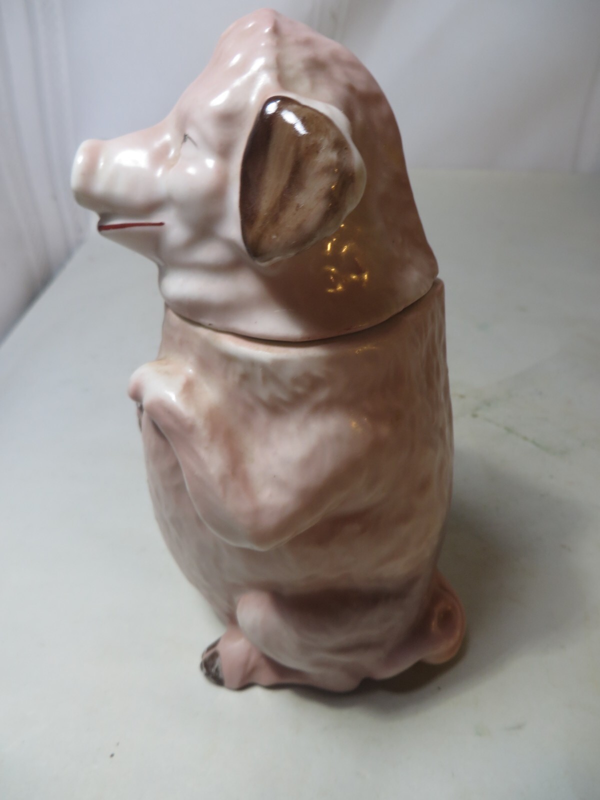 VERY RARE 2PC ANTIQUE GERMAN PIG FAIRING STANDING PIG CONTAINER