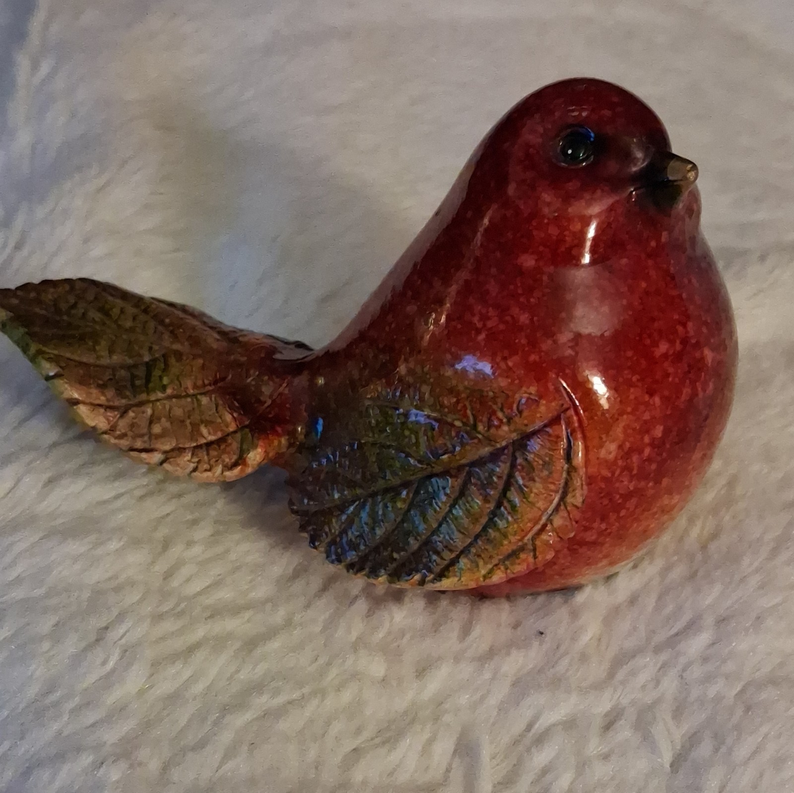 Deco 79 Red Ceramic Bird Figurine w/ Leaf Wings