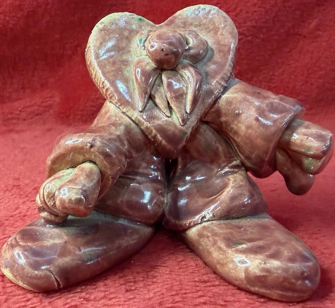 Fantasy Sculpture Artist Original Folk Art Over Exaggerated Feet Face Heart Red