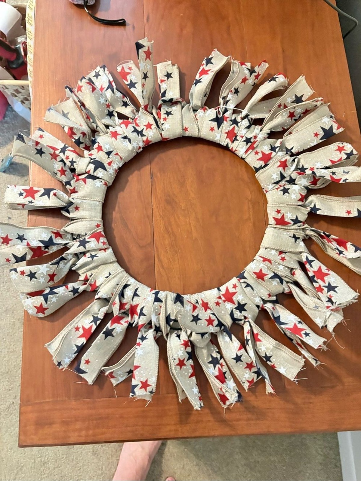 Patriotic Rag Tie Wreath Americana Farmhouse Front Door Decor 20”