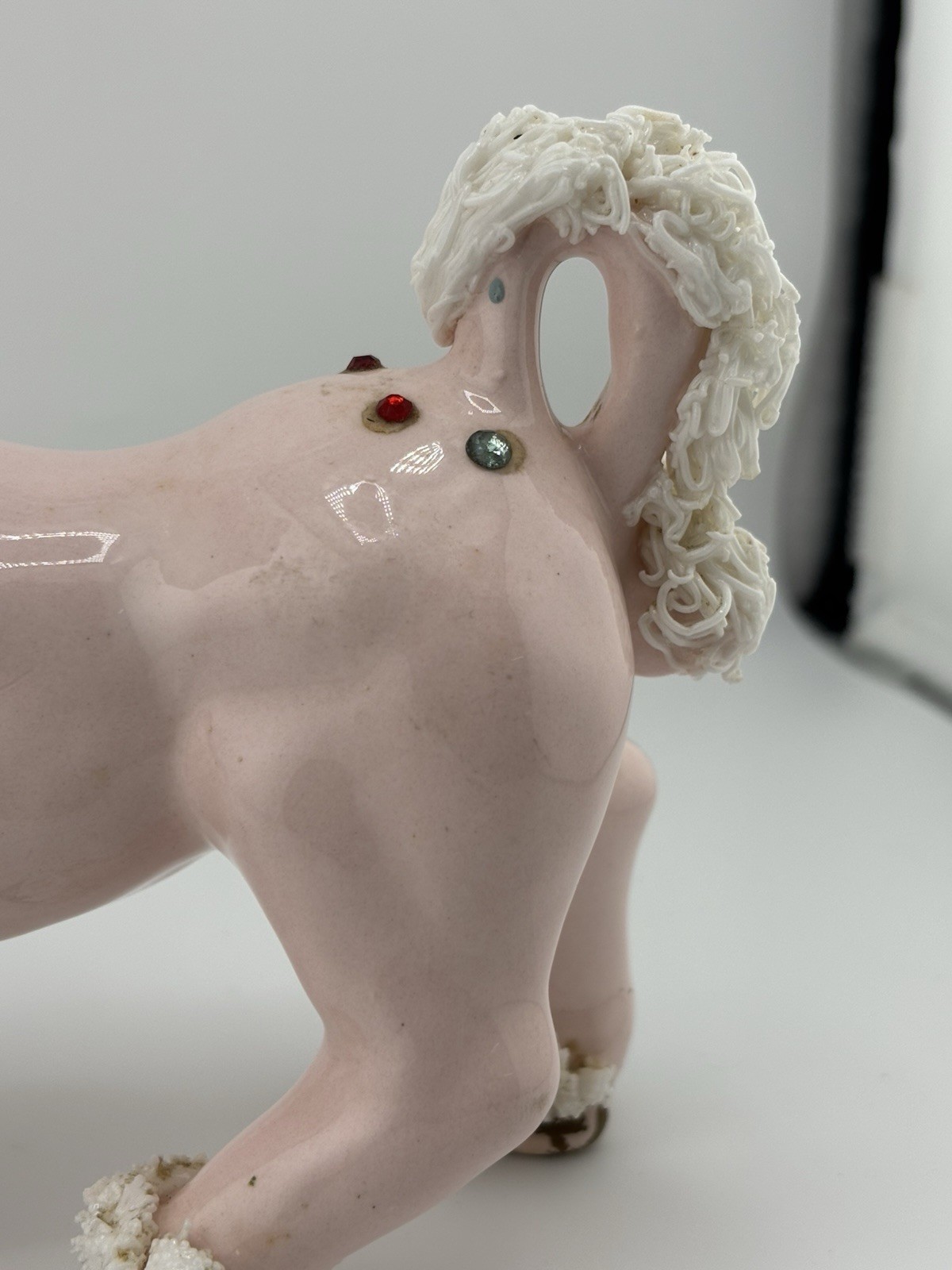 1950’s Kress & Co. Spaghetti Horse Porcelain Pink Rhinestone Flowers Japan