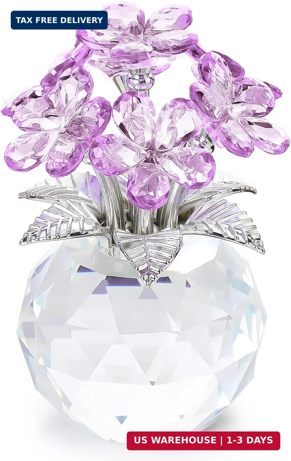 YWHL Purple Crystal Forget Me Not Flower Gifts for Women, Crystal Glass Figurine