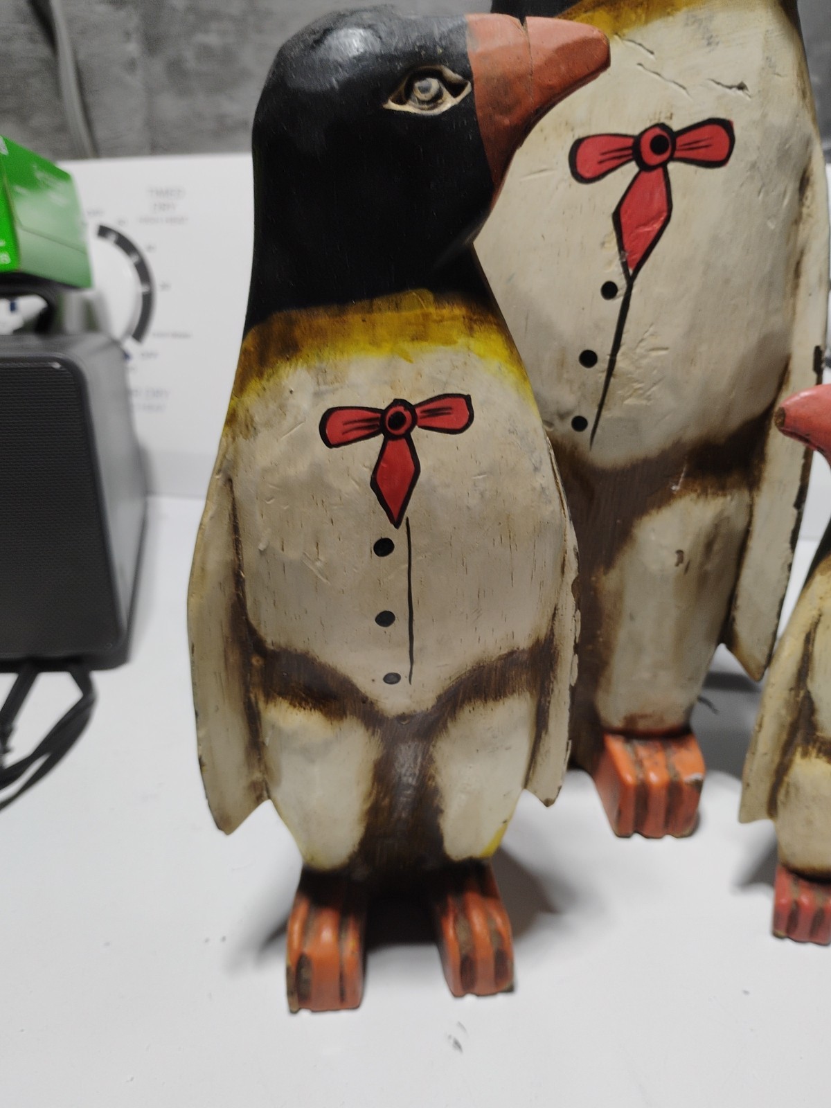 3 Wooden Hand Carved and Hand Painted Penguin Figurines – different sizes
