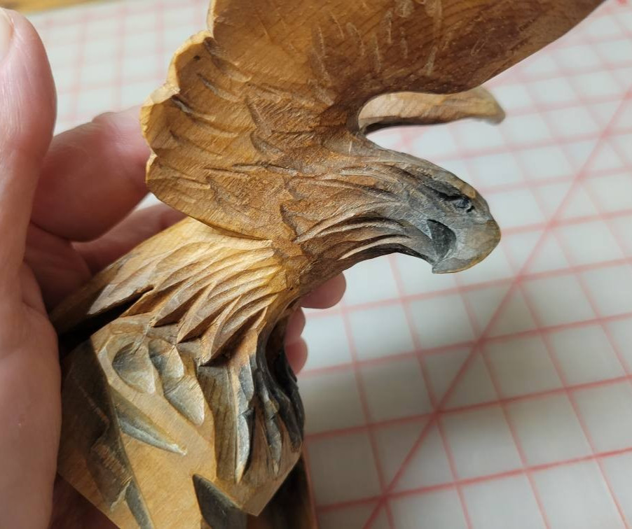 Vintage Hand-Carved Pair of Wooden Folk Art Eagles