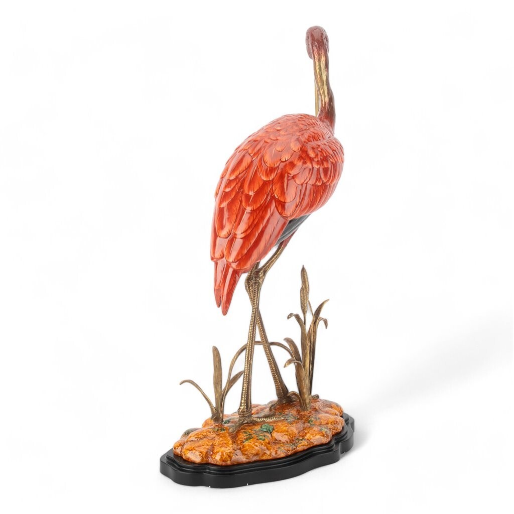 Exquisite Porcelain Tall Scarlet Ibis Bird Sculpture with Bronze Ormolu-27.5”H
