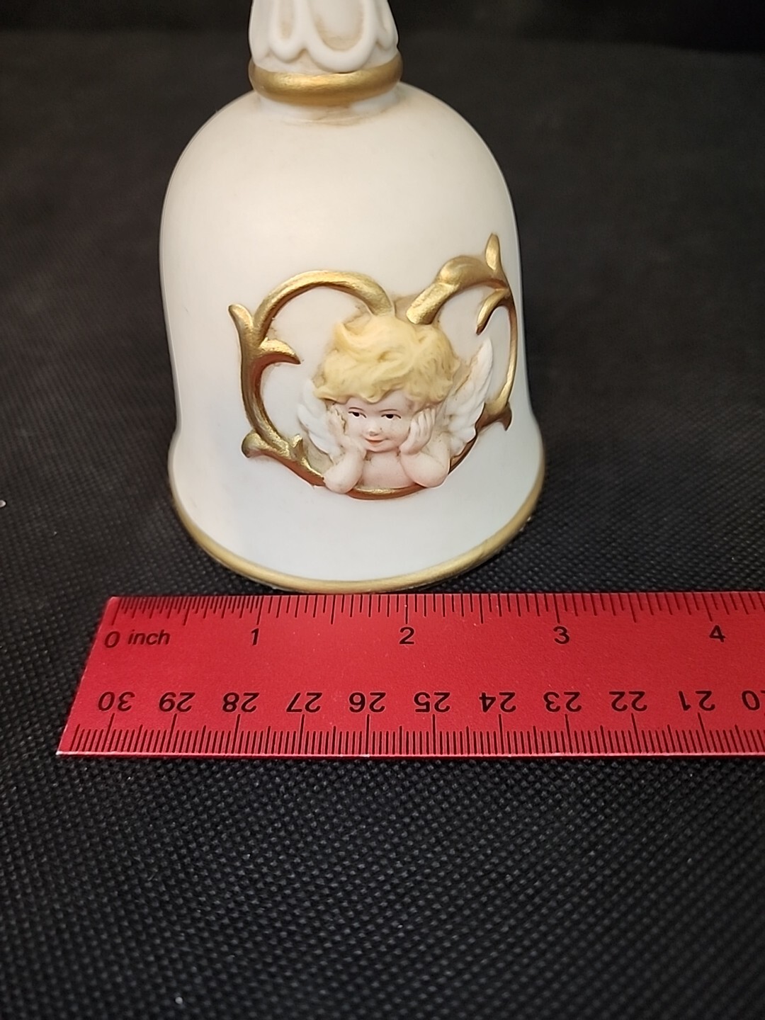 Homco Porcelain Bell Angel Playing Horn Singing Good News 5.5″ #1441 Vintage