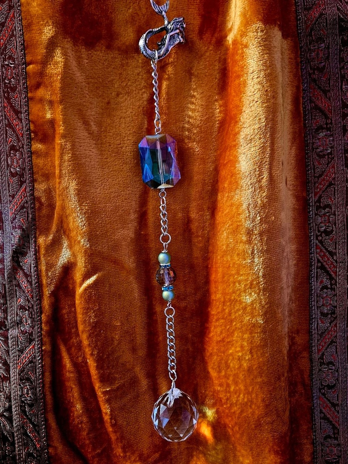 Crystal Suncatcher with Green Accent Beads And mermaid Charm