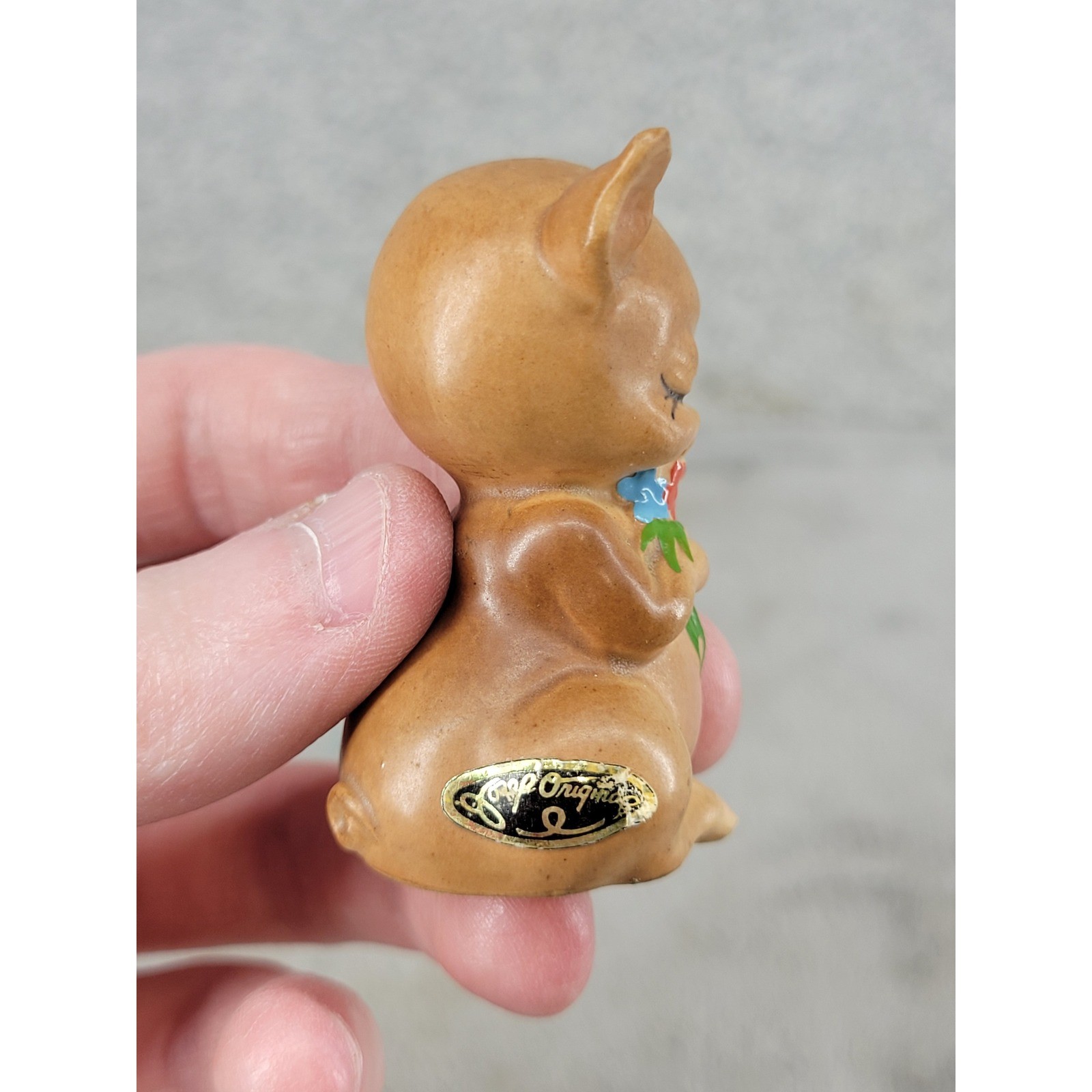 Vintage Josef Originals Pig Figurine Miniature with Flowers Matte Finish Japan