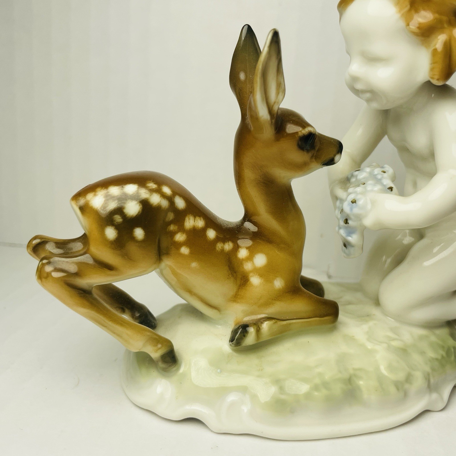 Hutschenreuther Kunstabteilung Cherub w/ Fawn Germany Porcelain Figurine Painted