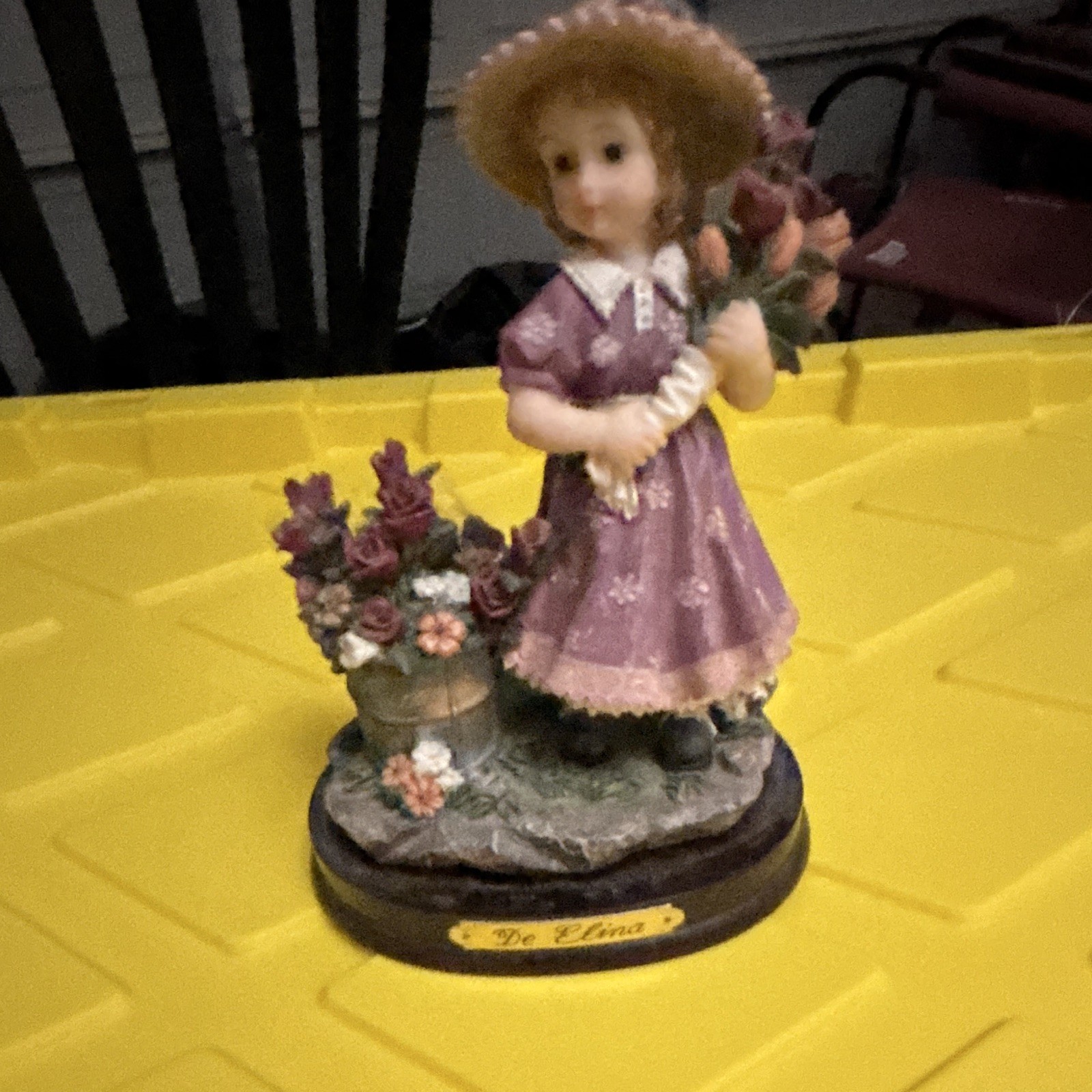 Little King Co. De Elina Girl Figurine Flowers Painted Resin Multicolor
