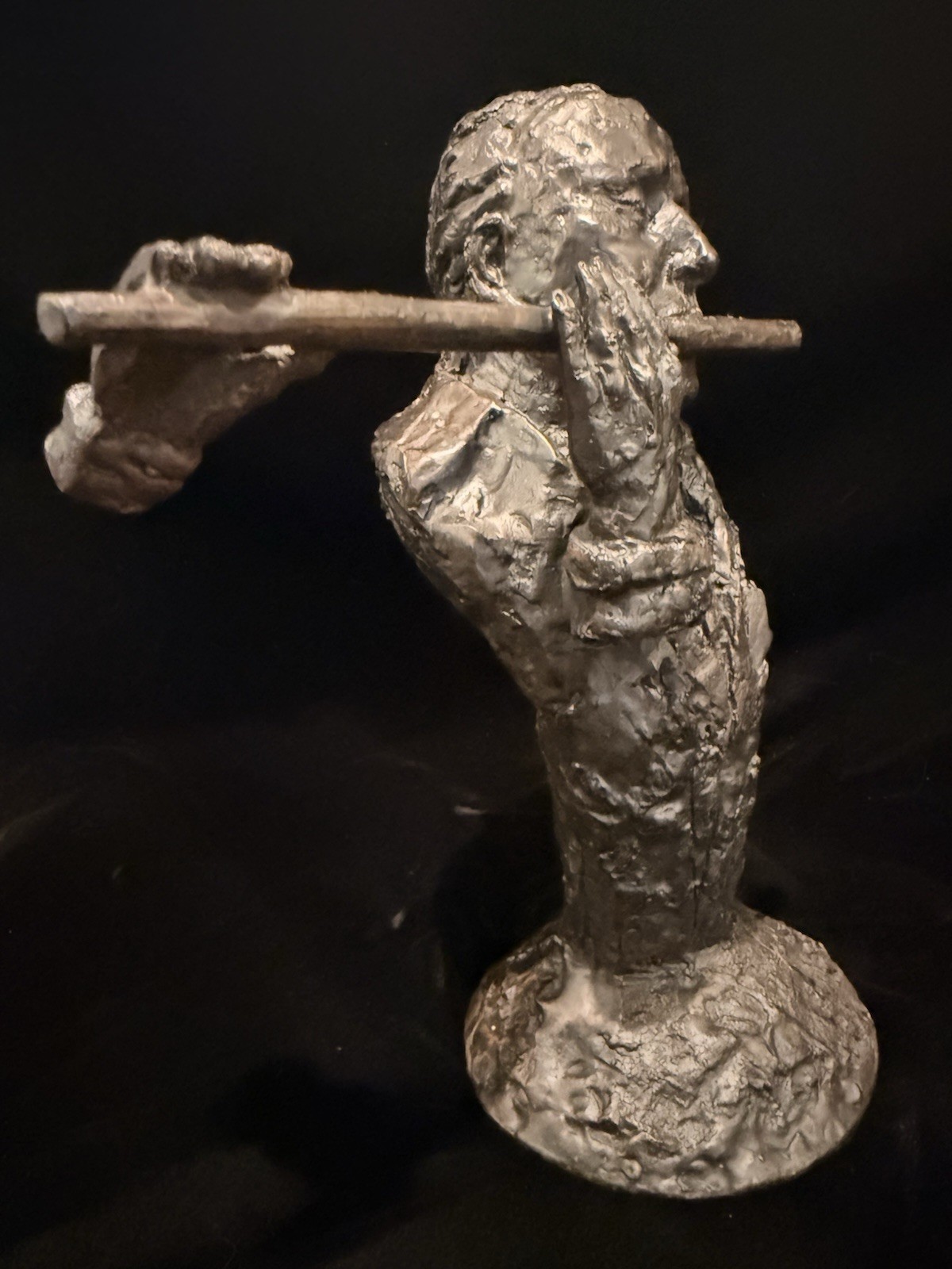 Vintage Modernist Flute Player Bust Sculpture Bronze Tone Metal Statue 10” Art