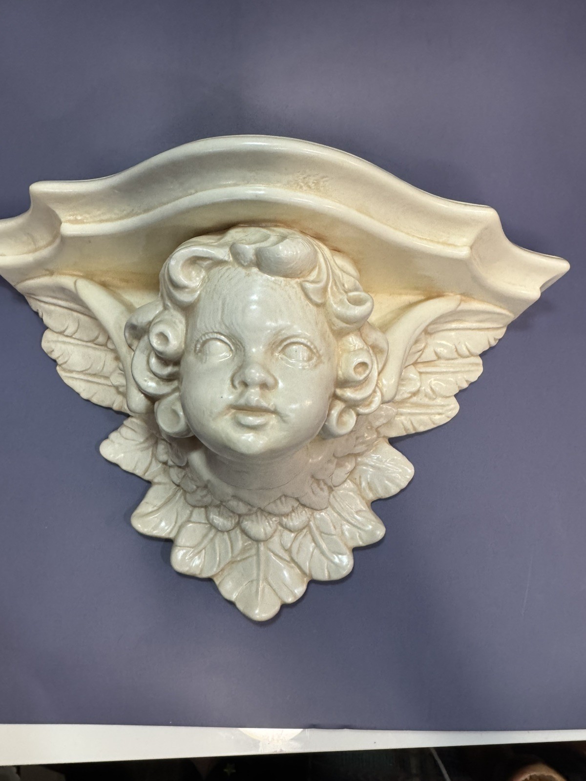 Cherub Angel Ceramic AnWall Shelf Sconce 11x 5 Hollywood Regency Celestial