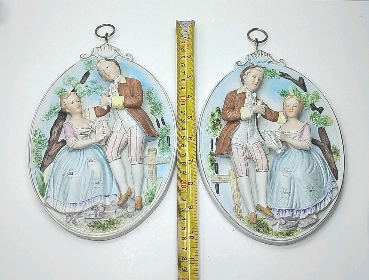 Vintage Porcelain Courting Couple Plaques With Man And Women Set Of Two 🥳
