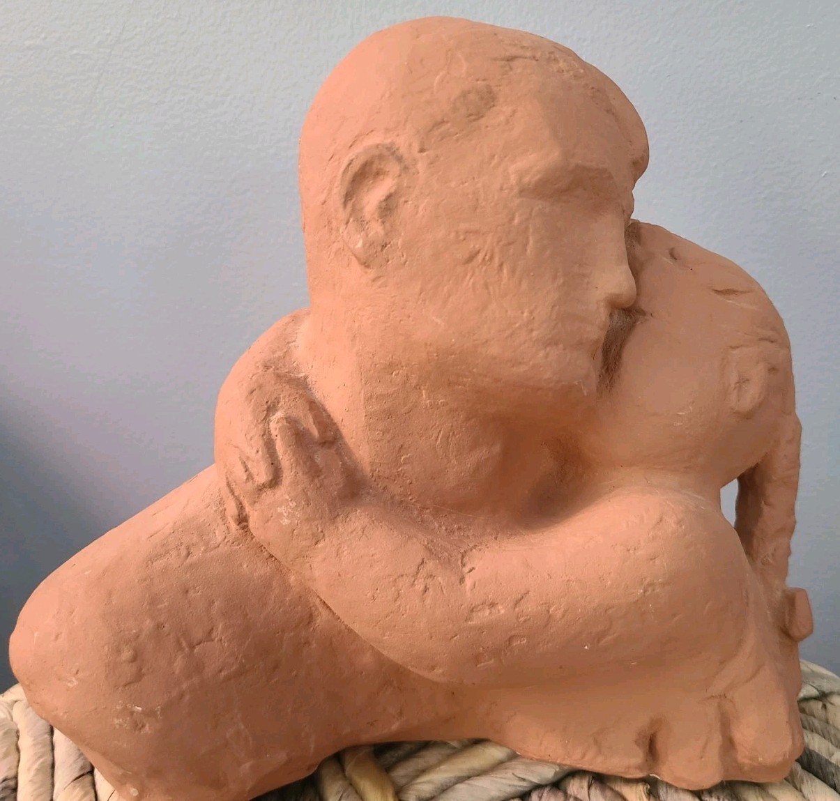 VTG modern clay sculpture Father and daughter Signed Klara Sever USA