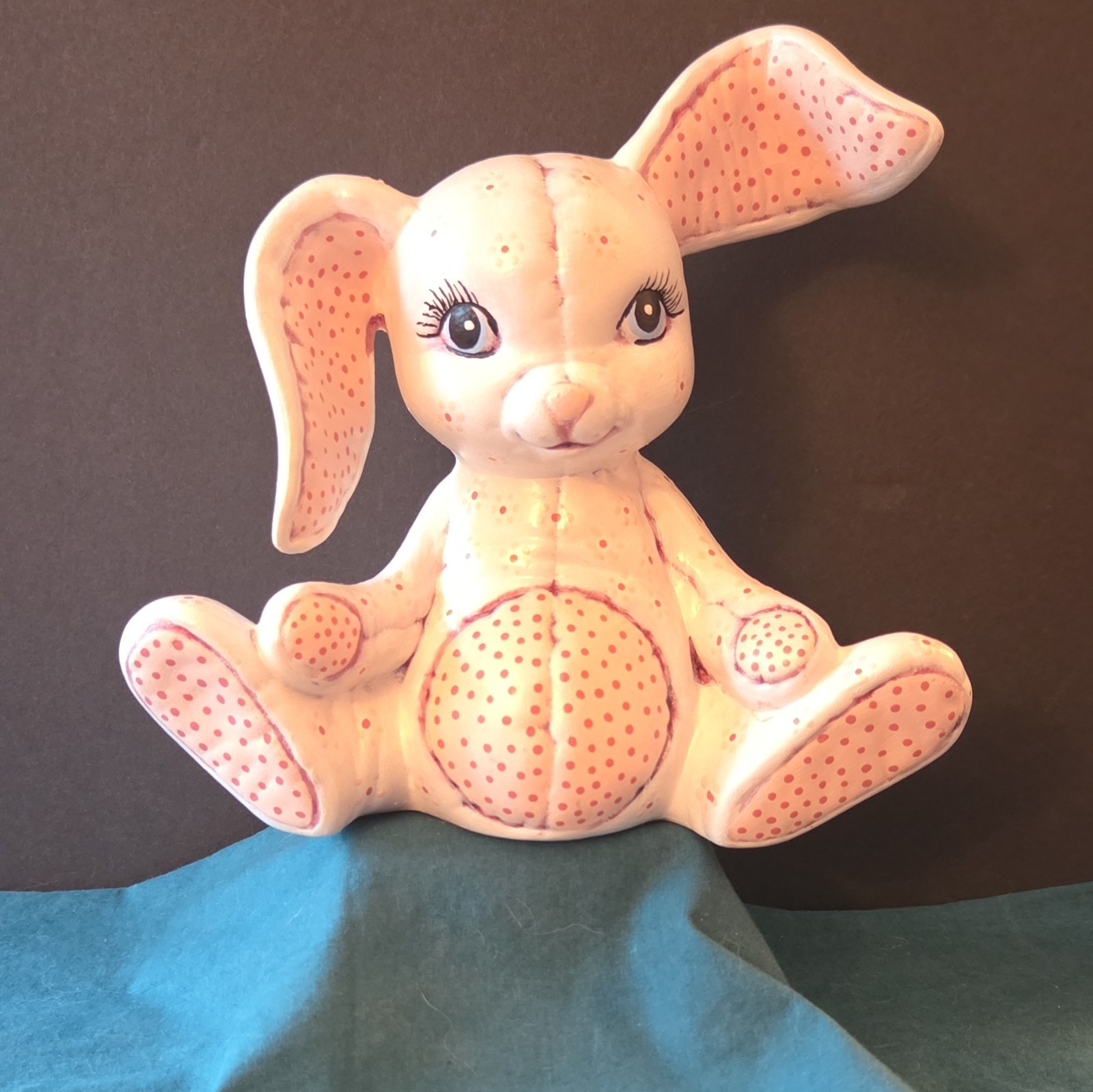 Kimple Mold Bunny Rabbit Figurine Girl Pink Quilted Vintage Hand Painted Ceramic
