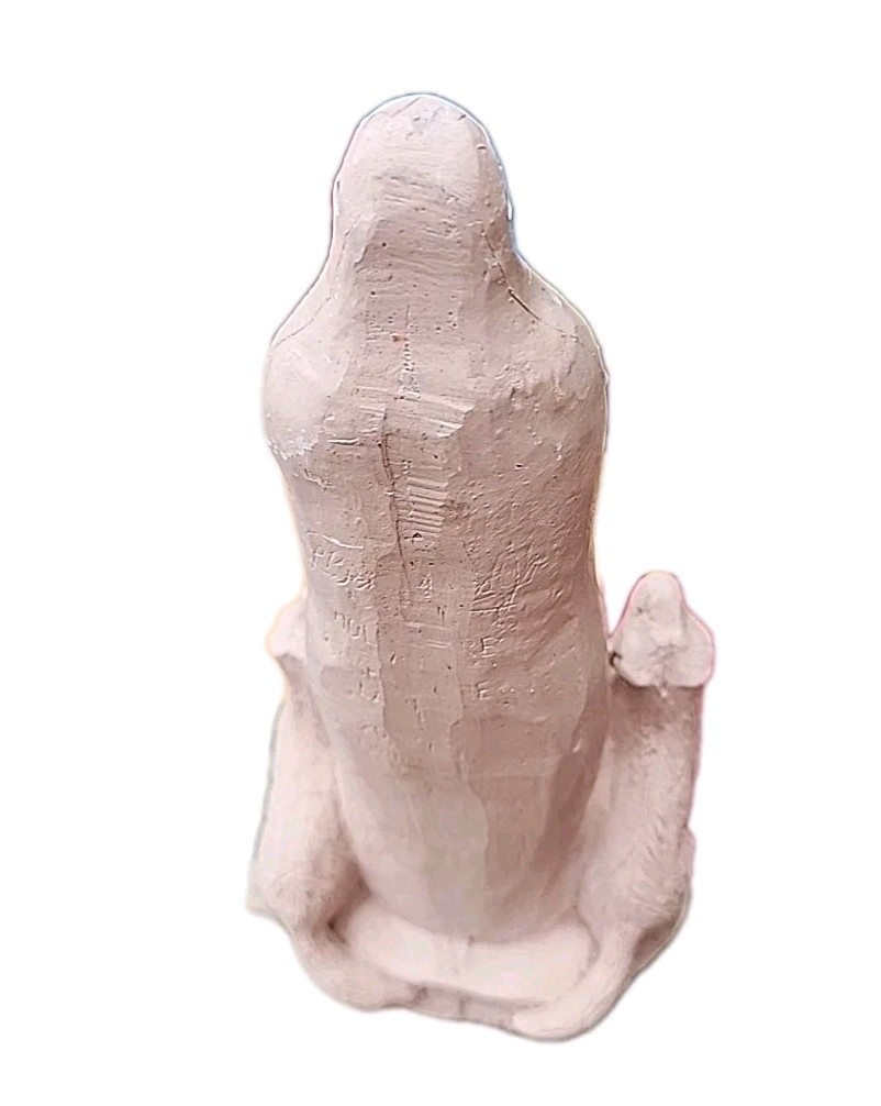 VTG Ethnic Tribal Wolf Mother Goddess W/a Cub Clay Art 10.5″ Figurine Statuette