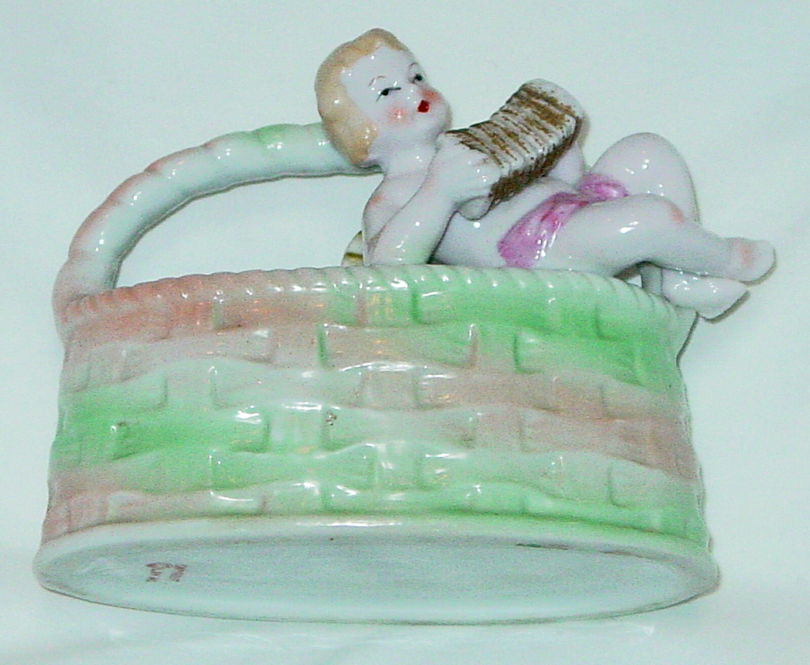VINTAGE L & M Inc. ANGLE AND BASKET FIGURINE – 5 1/2″ X 3″ X 4 1/2″