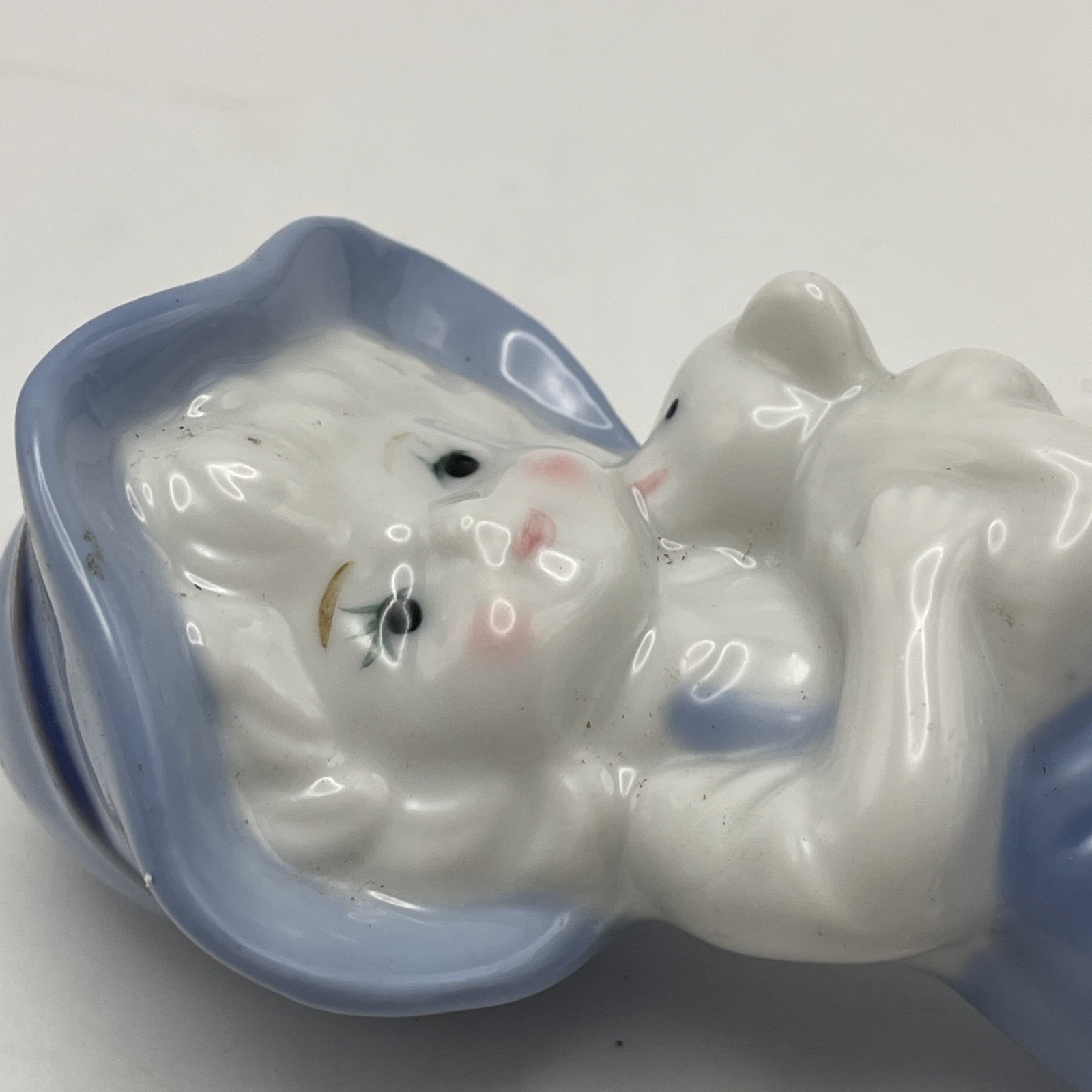 Vintage Ceramic Boy with Puppy Dog Figurine Blue and White Porcelain
