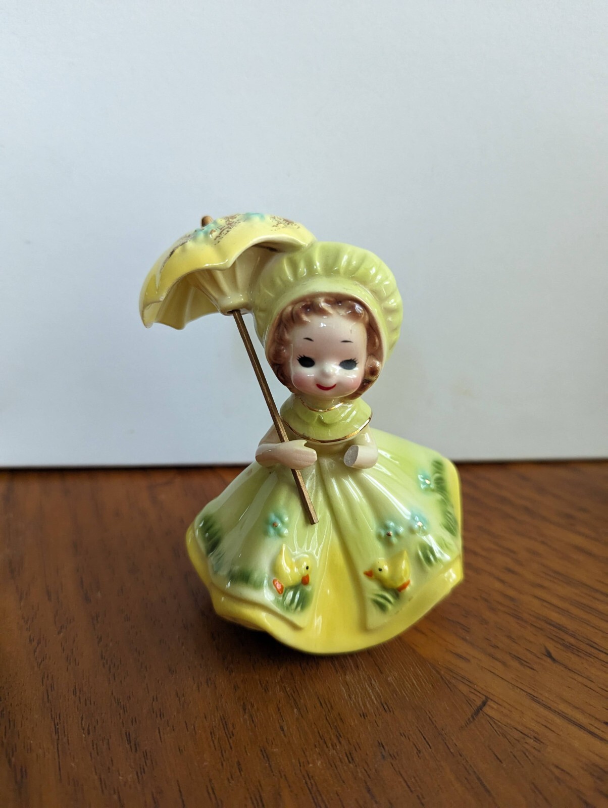 Josef Originals 1974 April Birthday Girl With Umbrella*Damaged See Photos