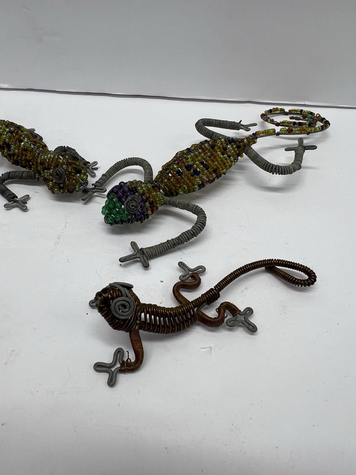 Artisan Crafted Beaded Wire Art Lizard Reptiles Gecko Chameleon Sculpture Lot