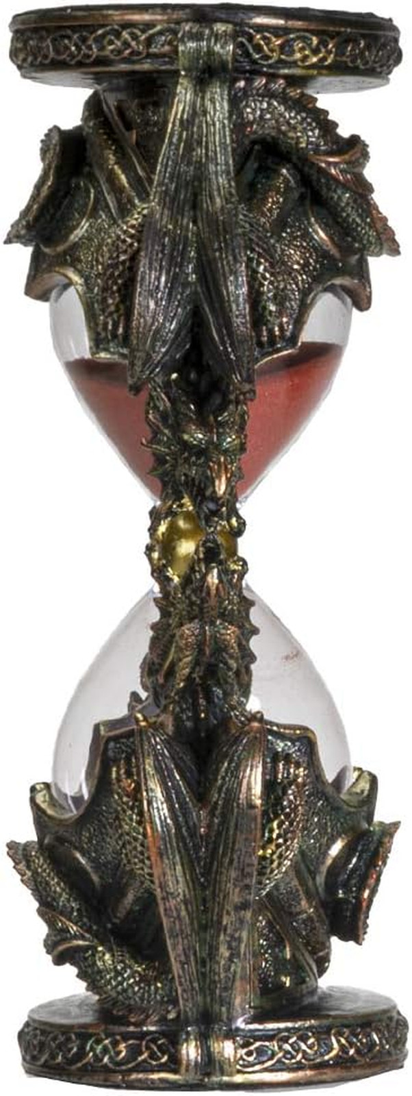 Gothic Fantasy Double Twin Dragons Sandtimer Red Sand Hourglass Sculptural Decor