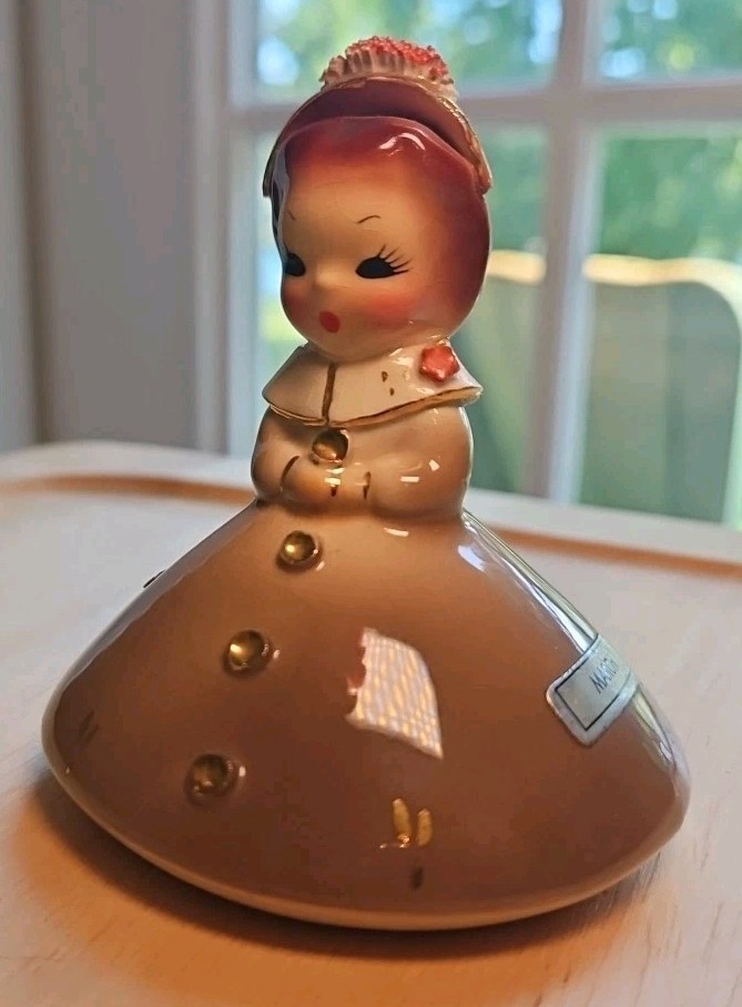 Josef Originals March Brown American Beauty Mushroom Birthday Girl Figurine 3″