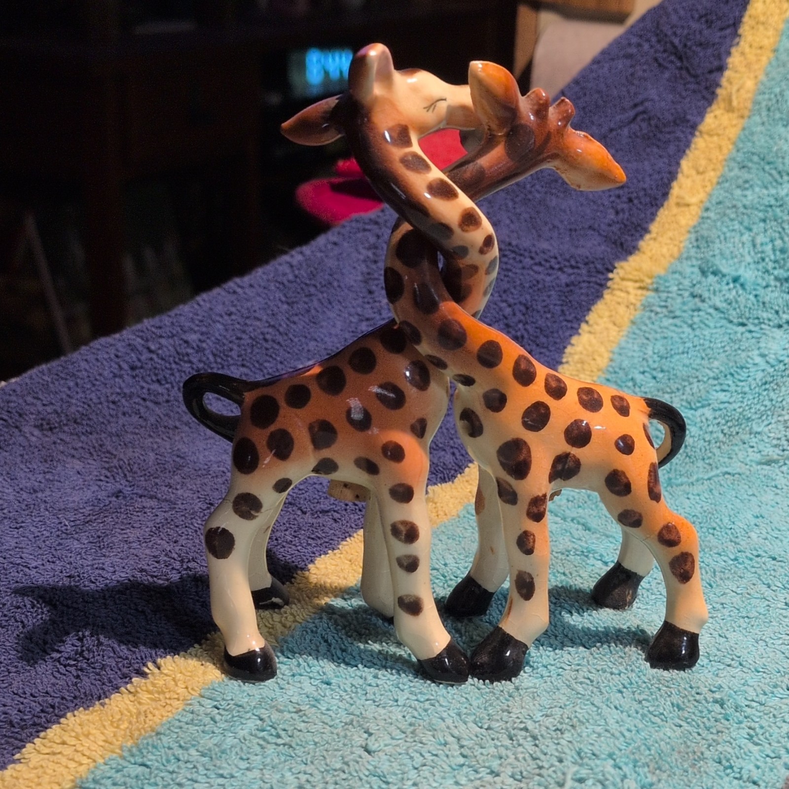 Ceramic Spotted Giraffe Figurines Set of 2 Glossy Orange White Black