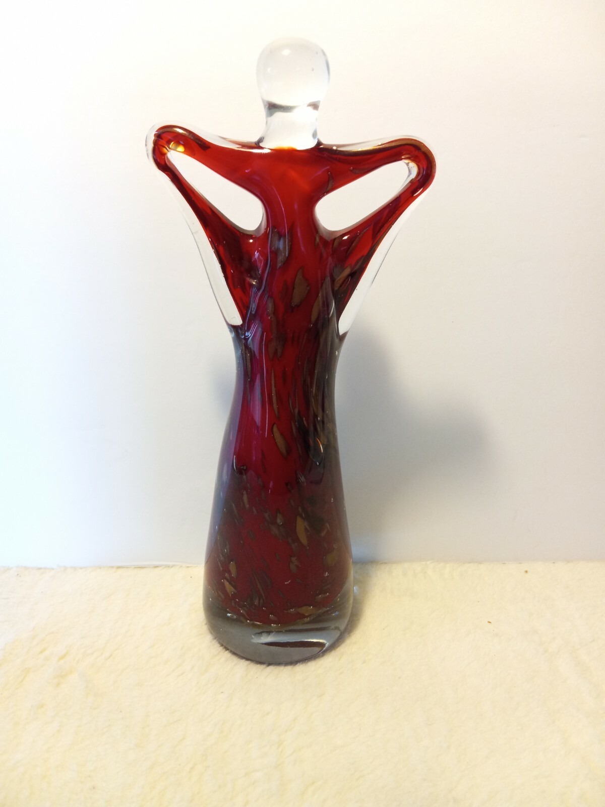 Glass Art Glass Lady in Red Statue Figurines 10 1/2 New