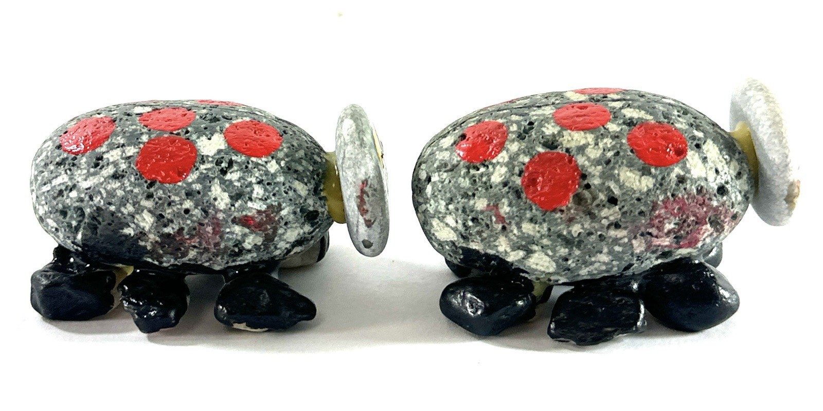Hand Painted Stone Ladybug Figurines Set of 2 Folk Art Garden Decor 2”