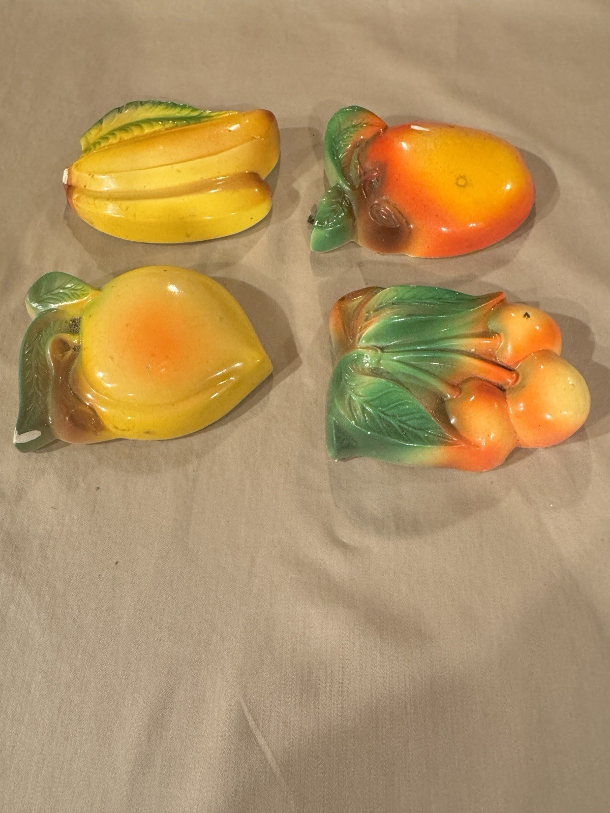Vintage 1940’s Fruits and Vegetables Chalkware Hanging Wall Plaque Kitchen Decor