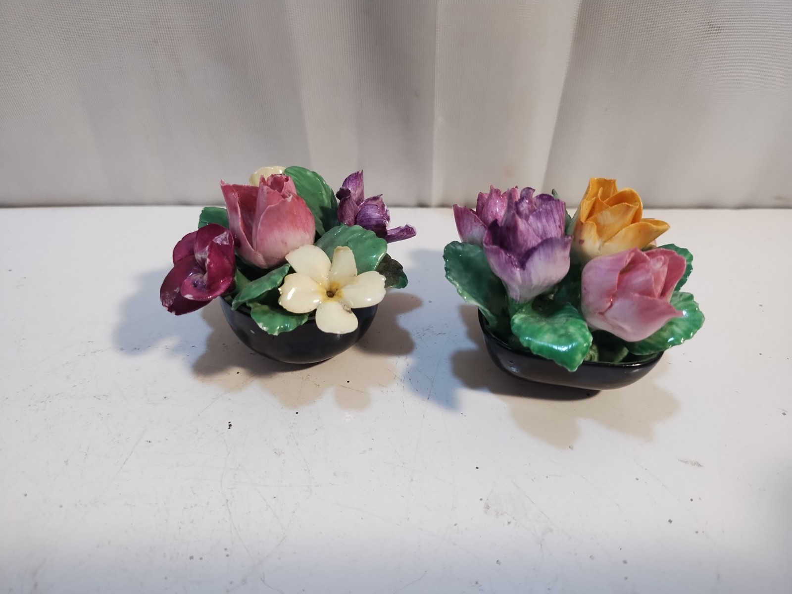 Antique Coalport Bone China Mini Potted Flower Bouquet 1.5”x2” England 2 Pc READ
